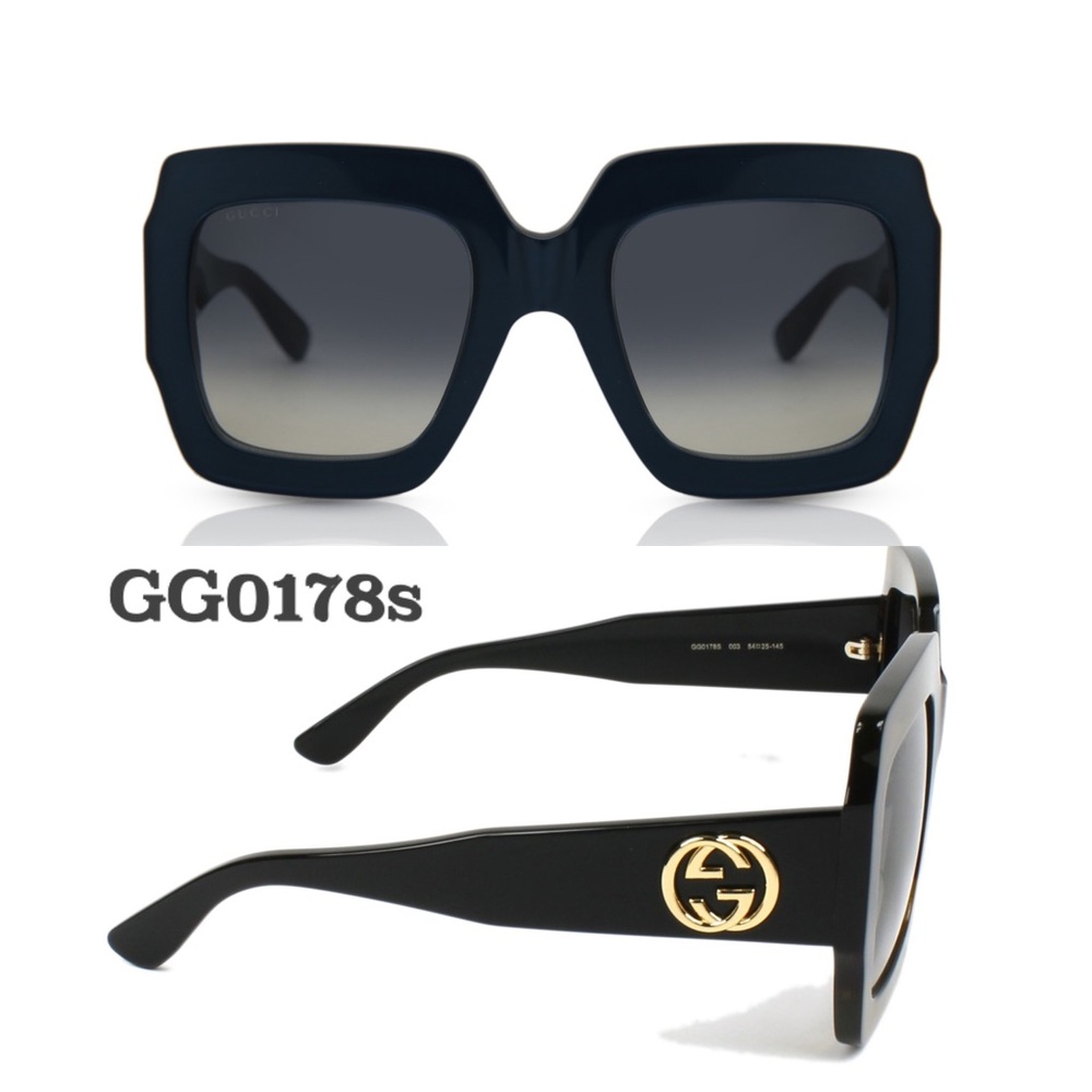 Gucci Black Oversized Square Sunglasses with Gold Double-G
